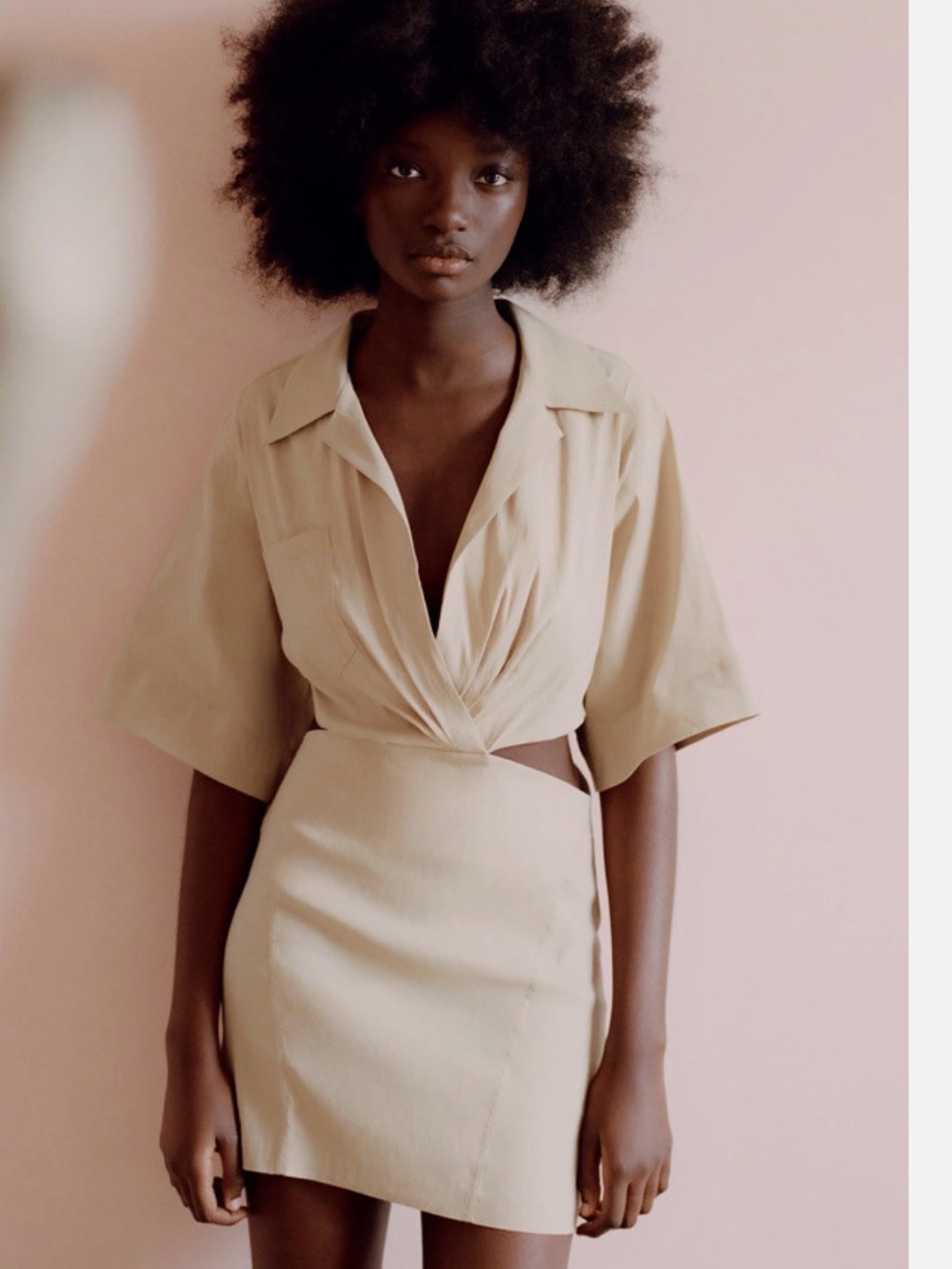 ZARA. Beige Twist-Front Mini Dress